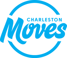 Logo with text 'Charleston Moves' in blue inside a circle.