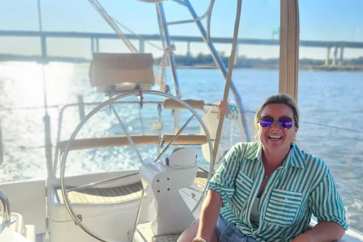 a person sitting on a boat